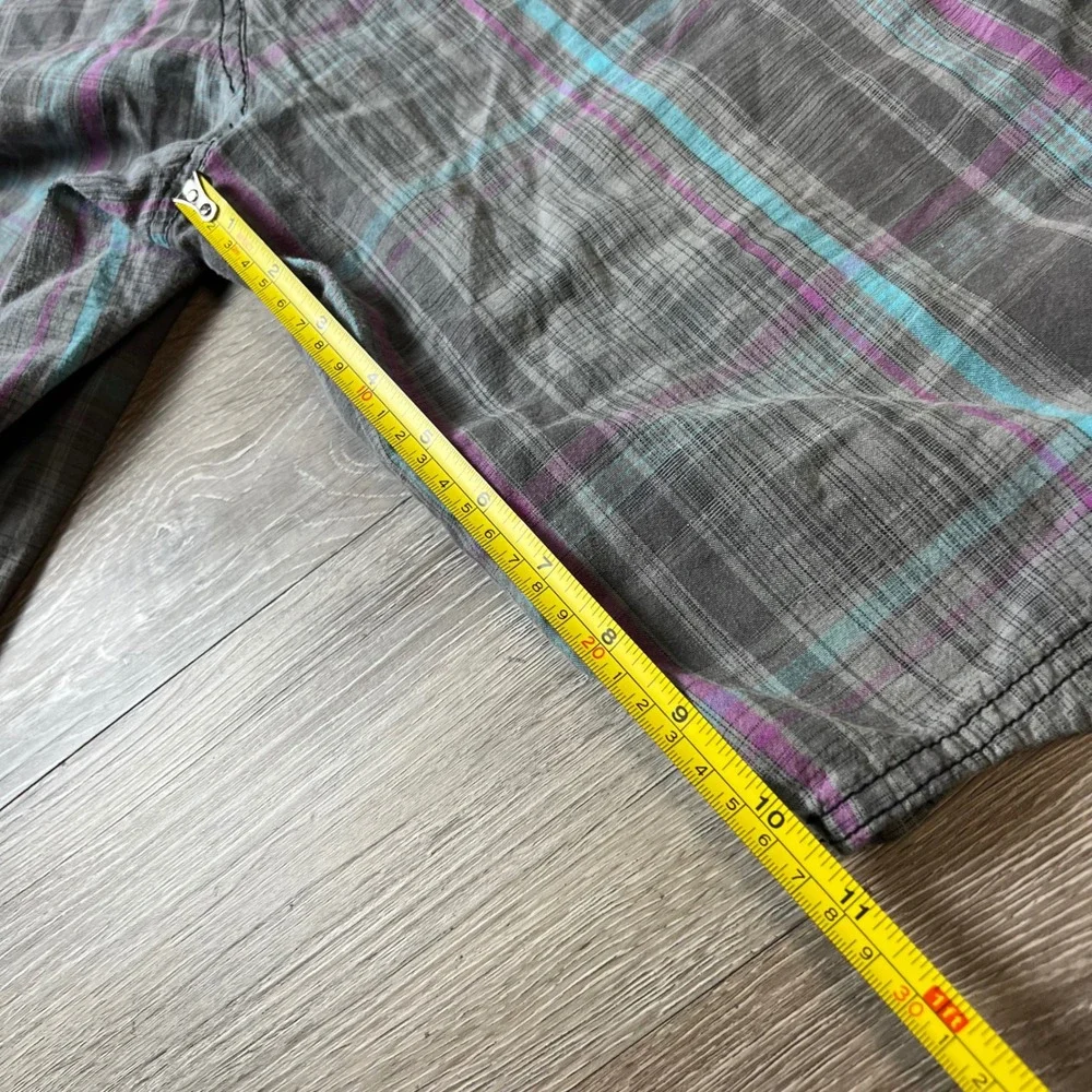OP Plaid Shorts Mens 34 Grey Teal Purple Cotton Surf Skate Casual Board Shorts
